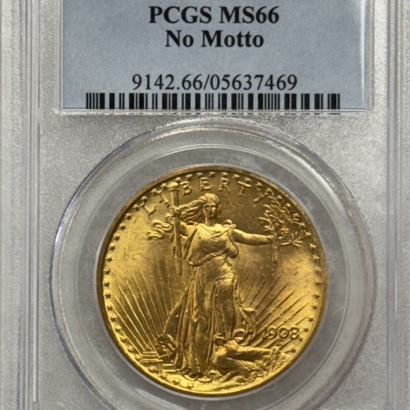 $20 1908 $20 ST GAUDENS GOLD DOUBLE EAGLE, NO MOTTO – PCGS MS-66