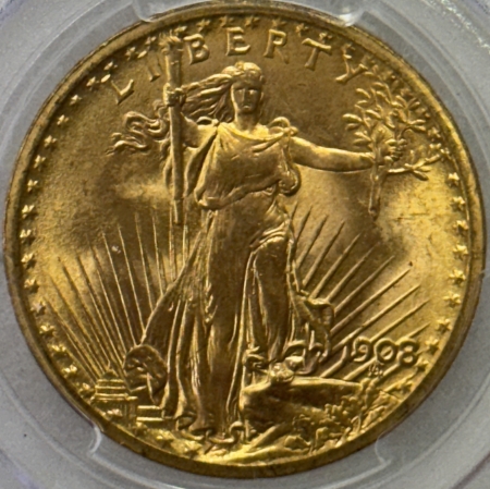 $20 1908 $20 ST GAUDENS GOLD DOUBLE EAGLE, NO MOTTO – PCGS MS-66