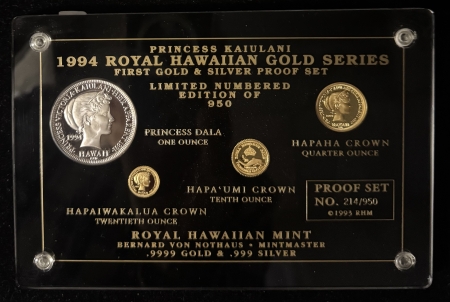 Bullion 1994 OFFICIAL HAWAII SOVEREIGN GOLD/SILVER GEM PROOF SET-ORIGINAL PKG-.4 OZ AGW!