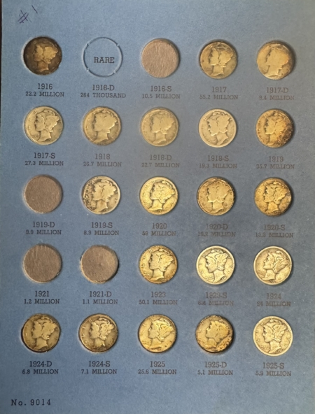 Dimes PARTIAL MERCURY DIME SET IN ALBUM, INCLUDES SOME BETTER DATES-AVG CIRCULATED!