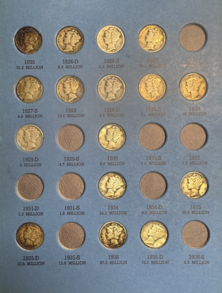 Dimes PARTIAL MERCURY DIME SET IN ALBUM, INCLUDES SOME BETTER DATES-AVG CIRCULATED!