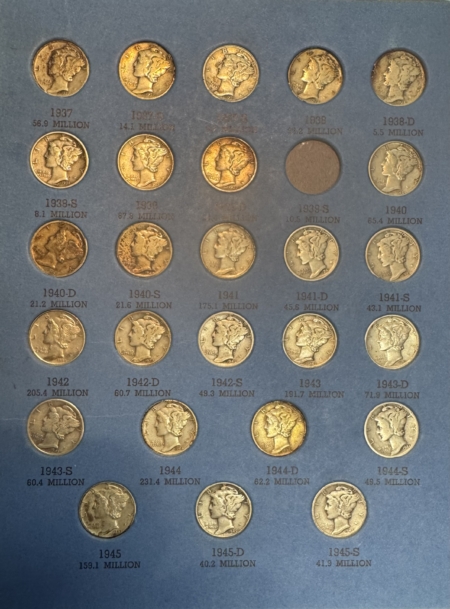 Dimes PARTIAL MERCURY DIME SET IN ALBUM, INCLUDES SOME BETTER DATES-AVG CIRCULATED!