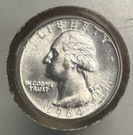 New Store Items 1964-P $10 ORIGINAL SILVER WASHINGTON QUARTER BU ROLL, IN VINTAGE TUBE GEM BU!