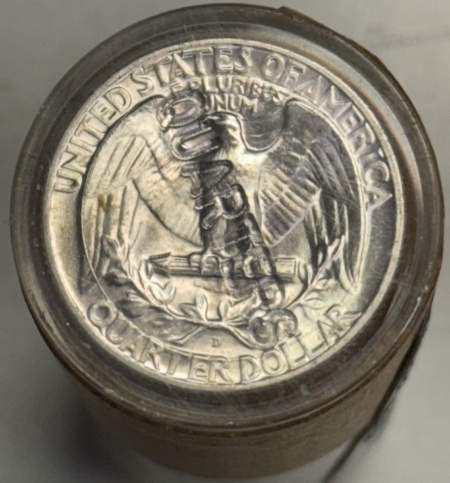 New Store Items 1964-D $10 ORIGINAL SILVER WASHINGTON QUARTER BU ROLL, IN VINTAGE TUBE GEM BU!