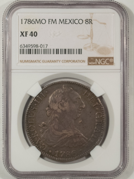 New Certified Coins 1786MO FM MEXICO SILVER 8 REALES, KM-106.2 NGC XF-40, CHARLES III, NICE ORIGINAL