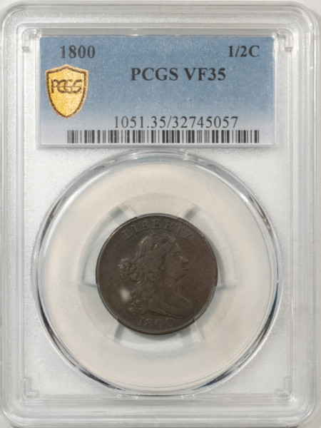 Draped Bust Half Cents 1800 DRAPED BUST HALF CENT – PCGS VF-35, SMOOTH & REALLY PLEASING!