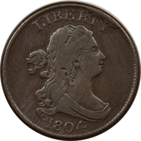 Draped Bust Half Cents 1804 DRAPED BUST HALF CENT CROSSLET 4 STEMS C-9 STATE 5 HIGH GRADE CIRC EXAMPLE!