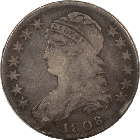 Early Halves 1808 CAPPED BUST HALF DOLLAR, O-109a, R-3 – FILLER WITH PROBLEMS!