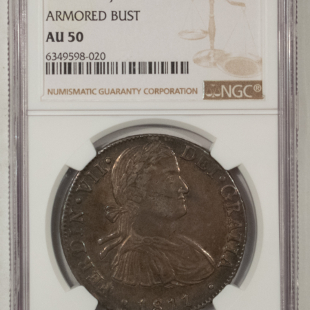 New Store Items 1811MO HJ MEXICO SILVER 8 REALES KM111 ARMORED BUST NGC AU-50 FERDINAND VII NICE