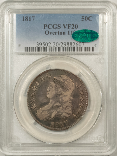 CAC Approved Coins 1817 CAPPED BUST HALF DOLLAR, O-110 – PCGS VF-20, SUPER ORIGINAL & CAC APPROVED!