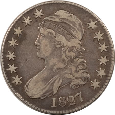 Early Halves 1827 CAPPED BUST HALF DOLLAR, O-133, R-4 – DECENT MID-GRADE! CIRCULATED!