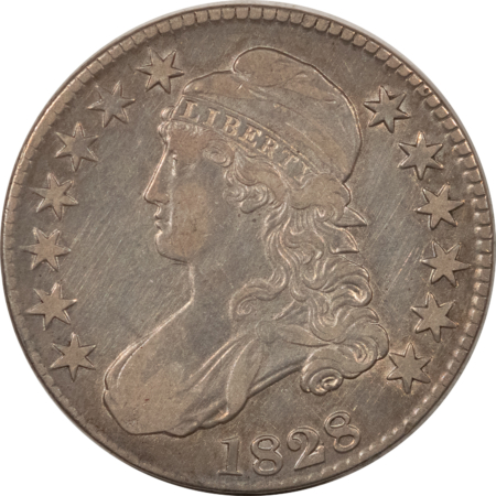 Early Halves 1828 CAPPED BUST HALF DOLLAR, SQUARE 2, SM 8s – HIGH GRADE EXAMPLE, OLD CLEANING