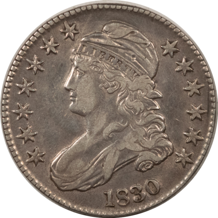 Early Halves 1830 CAPPED BUST HALF DOLLAR, SMALL 0 – HIGH GRADE EXAMPLE, OLD CLEANING