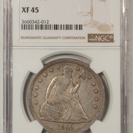 Liberty Seated Dollars 1842 $1 SEATED LIBERTY DOLLAR – NGC XF-45