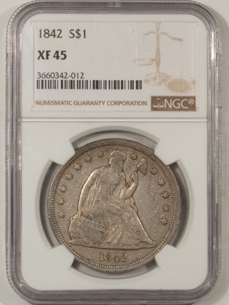 Liberty Seated Dollars 1842 $1 SEATED LIBERTY DOLLAR – NGC XF-45