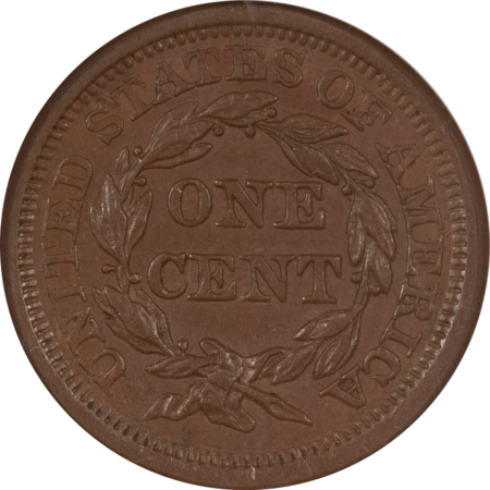 Braided Hair Large Cents 1856 BRAIDED HAIR LARGE CENT – ANACS AU-55, UPRIGHT 5, OLD ANA HOLDER!