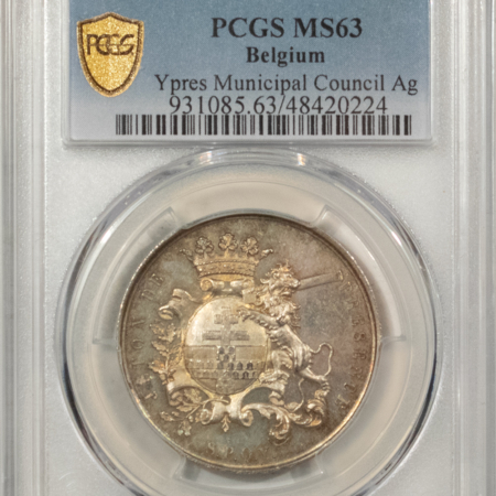 New Store Items 1857 BELGIUM SILVER JETON, Y PRES MUNICIPAL COUNCIL AG – PCGS MS-63, ATTRACTIVE