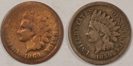 Indian 1859 1864 INDIAN CENTS, LOT OF 2 – CIRCULATED!