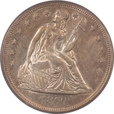 Liberty Seated Dollars 1860-O LIBERTY SEATED DOLLAR – PCGS AU-53, FRESH LUSTROUS & REALLY NICE!