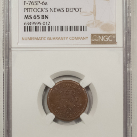 Civil War & Hard Times (1861-65) PITTSBURGH PA CWT F-765p-6a PITTOCKS NEWS DEPOT, R-5 NGC MS-65 BN, GEM