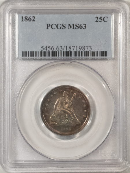 Liberty Seated Quarters 1862 SEATED LIBERTY QUARTER – PCGS MS-63, CHOICE AND PRETTY!