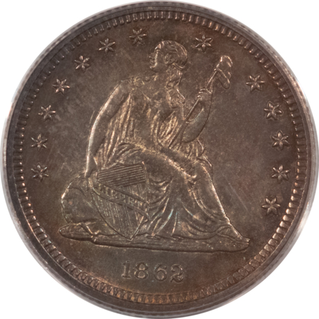 Liberty Seated Quarters 1862 SEATED LIBERTY QUARTER – PCGS MS-63, CHOICE AND PRETTY!