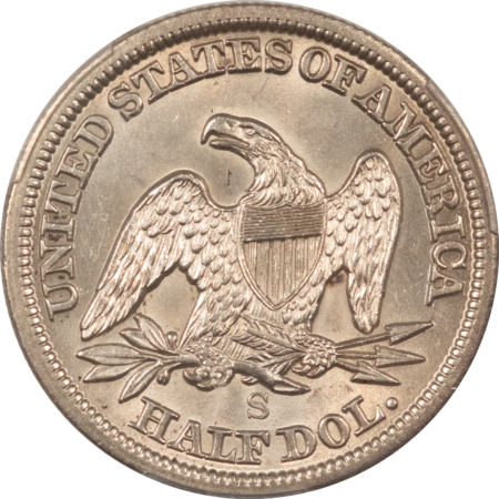 Liberty Seated Halves 1862-S LIBERTY SEATED HALF DOLLAR PCGS MS-63 WHITE MARK-FREE, RARE CIVIL WAR ERA