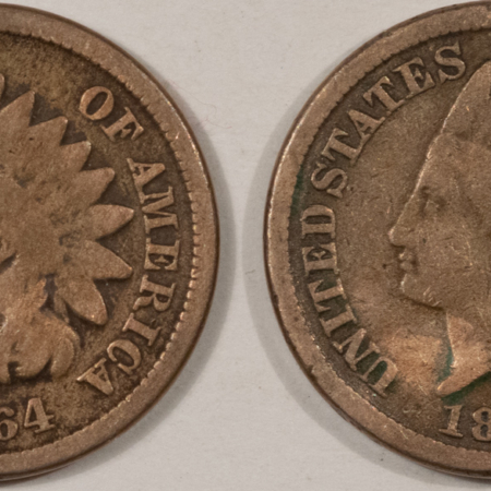 Indian 1863 1864 C/N INDIAN CENTS, LOT OF 2 – PLEASING CIRCULATED EXAMPLES!