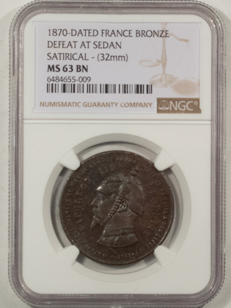 Exonumia 1870 FRANCE BRONZE DEFEAT AT SEDAN SATIRICAL MEDAL 32MM NAPOLEON III NGC MS-63BN