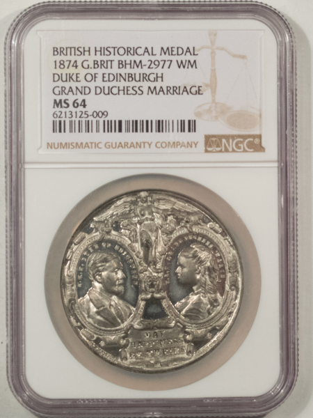 Exonumia 1874 BRITISH HISTORICAL MEDAL, BHM-2977 WM, DUKE OF EDINBURGH MARRIAGE NGC MS-64