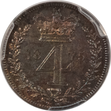 New Certified Coins 1875 GREAT BRITAIN SILVER MAUNDY 4 PENCE, S-3917 – PCGS PL-63, PRETTY!