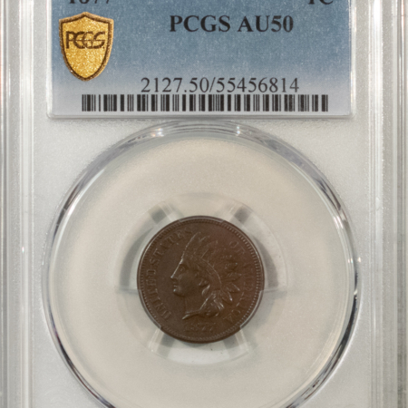 Indian 1877 INDIAN CENT – PCGS AU-50 BN, SUPER ORIGINAL AND KEY-DATE!