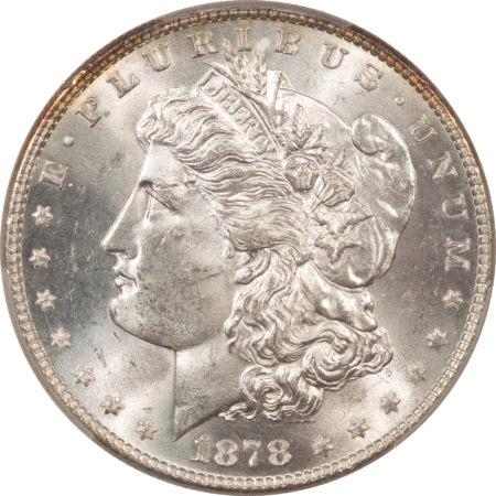 Morgan Dollars 1878 8TF $1 MORGAN DOLLAR – PCGS MS-64, BLAST WHITE! FIRST MORGAN DOLLAR!