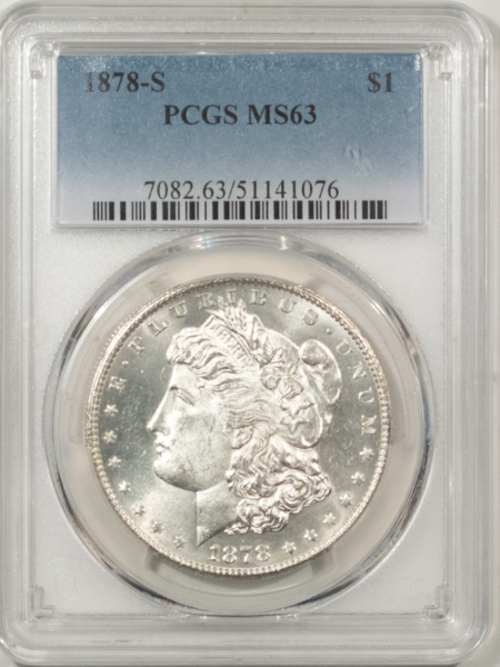 Morgan Dollars 1878-S $1 MORGAN DOLLAR – PCGS MS-63, LOOKS 64+, PREMIUM QUALITY!