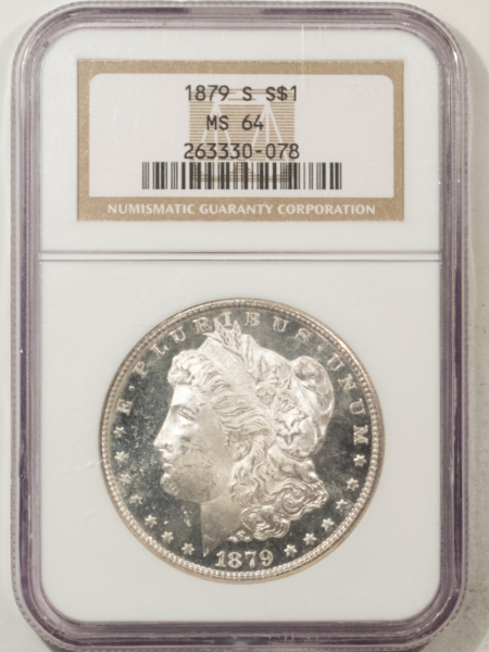 Morgan Dollars 1879-S $1 MORGAN DOLLAR – NGC MS-64, DEEP MIRRORS & PROOFLIKE OBVERSE!