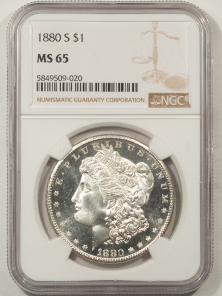 Morgan Dollars 1880-S $1 MORGAN DOLLAR – NGC MS-65, LOOKS PROOFLIKE! PREMIUM QUALITY!