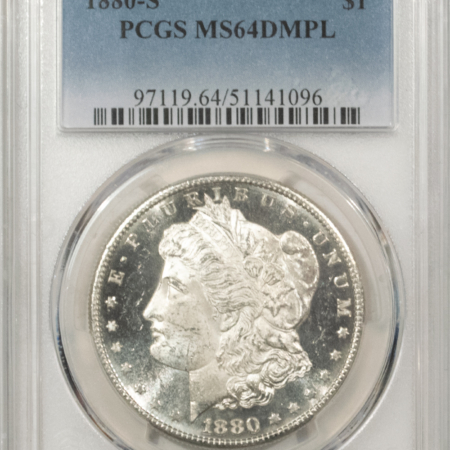 Morgan Dollars 1880-S $1 MORGAN DOLLAR – PCGS MS-64 DMPL, BLACK & WHITE! WOW!