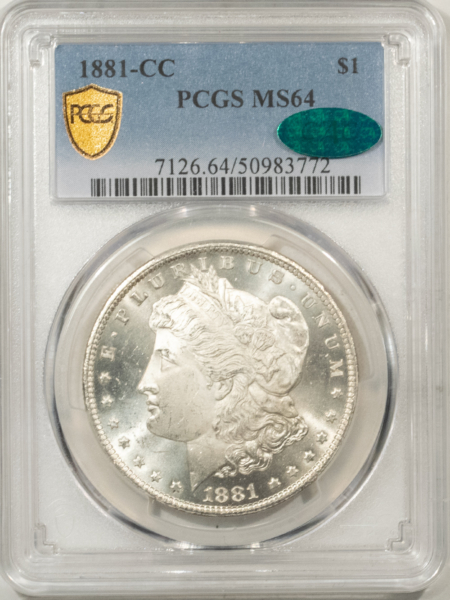 CAC Approved Coins 1881-CC $1 MORGAN DOLLAR PCGS MS-64 CAC, BLAST WHITE, PQ, CARSON CITY!