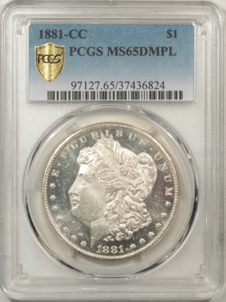 Morgan Dollars 1881-CC $1 MORGAN DOLLAR – PCGS MS-65 DMPL, SNOW WHITE & VERY DEEP MIRRORS!