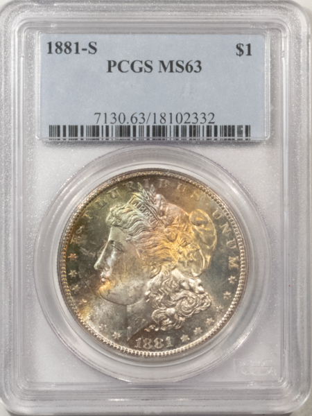 Morgan Dollars 1881-S $1 MORGAN DOLLAR – PCGS MS-63, PRETTY COLOR!