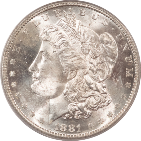 Morgan Dollars 1881-S $1 MORGAN DOLLAR – PCGS MS-64, VINTAGE PCGS HOLDER, PREMIUM QUALITY+