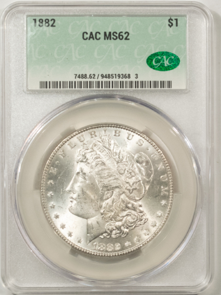 Dollars 1882 MORGAN DOLLAR, CACG MS-62, BLAST-WHITE & PQ! CAC!