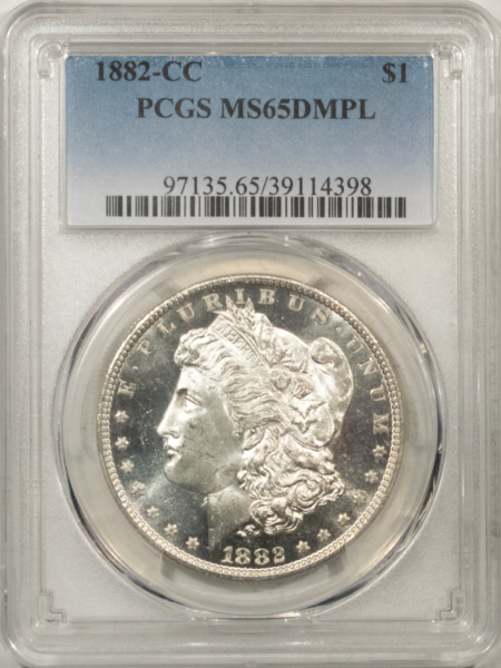 Morgan Dollars 1882-CC $1 MORGAN DOLLAR – PCGS MS-65 DMPL, REALLY DEEP MIRROR GEM! CARSON CITY!