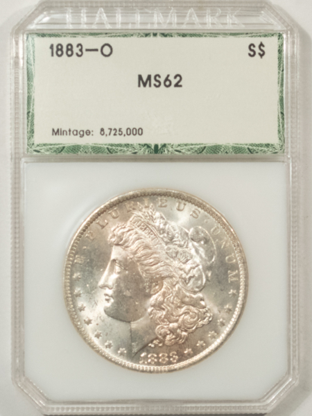 Morgan Dollars 1883-O $1 MORGAN DOLLAR – UNCIRCULATED IN VINTAGE HOLDER HALLMARK GRADING HOLDER