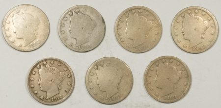 Liberty Nickels 1884 – 1912-D LIBERTY NICKELS LOT/7 – ALL GENERALLY LOW-GRADE EXCEPT THE 1912-D!