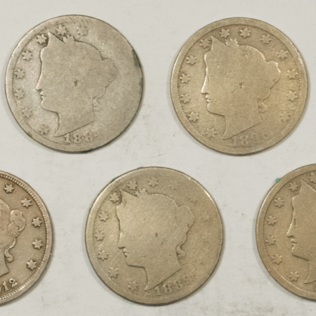 Liberty Nickels 1884 – 1912-D LIBERTY NICKELS LOT/7 – ALL GENERALLY LOW-GRADE EXCEPT THE 1912-D!