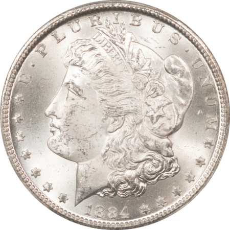 Morgan Dollars 1884-CC $1 MORGAN DOLLAR – PCGS MS-63, BLAST WHITE! CARSON CITY! GSA ON HOLDER