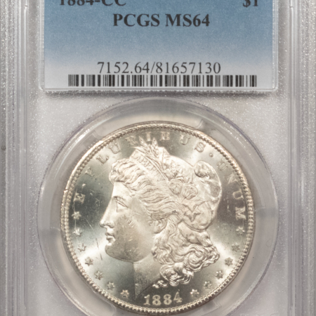 Dollars 1884-CC $1 MORGAN DOLLAR – PCGS MS-64, BLAST WHITE! CARSON CITY!