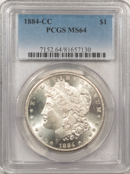 Dollars 1884-CC $1 MORGAN DOLLAR – PCGS MS-64, BLAST WHITE! CARSON CITY!