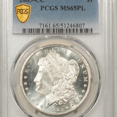 Dollars 1885-CC $1 MORGAN DOLLAR – PCGS MS-65 PL PROOFLIKE, FLASHY WHITE GEM CARSON CITY